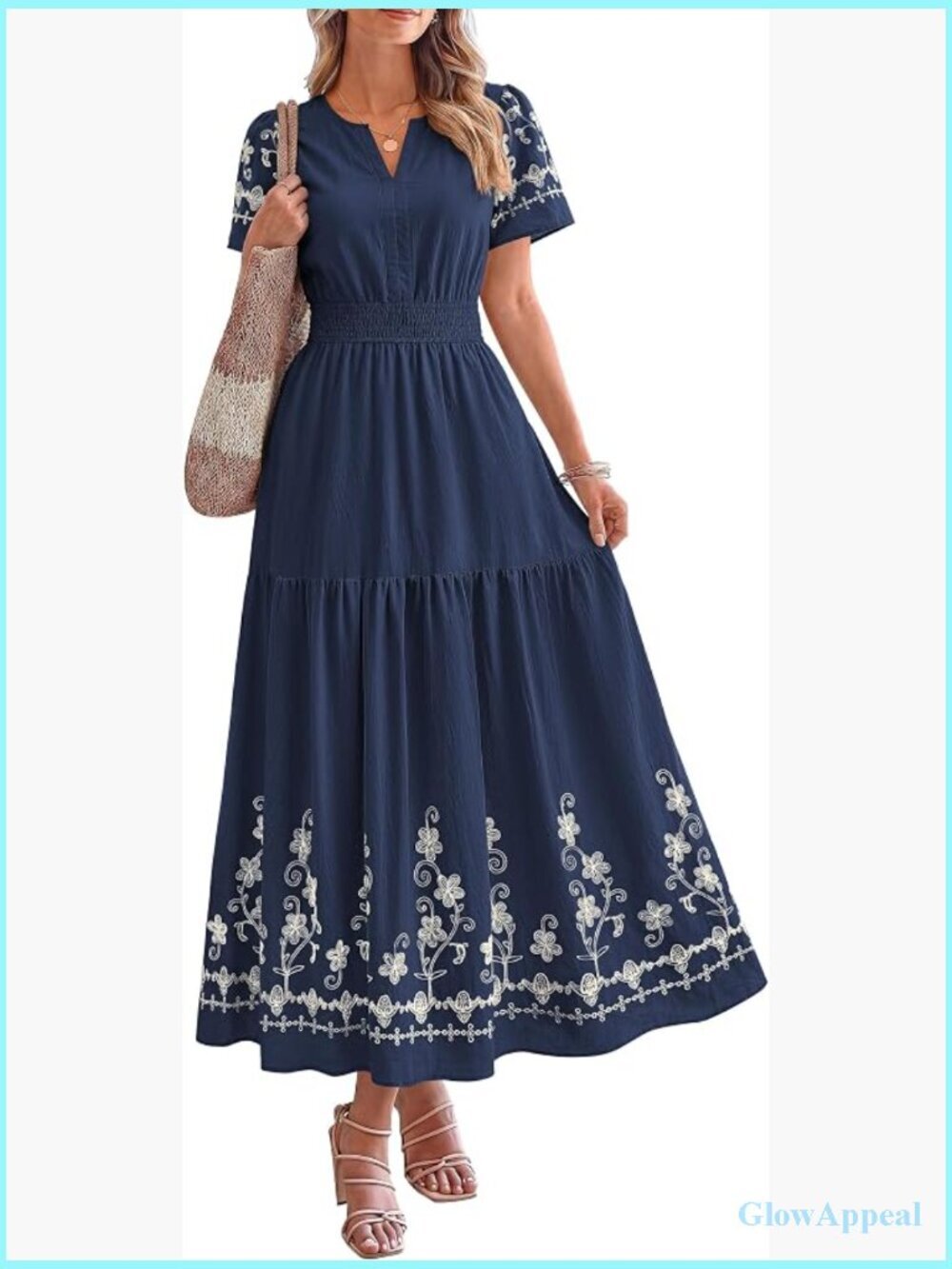 Boho Floral Maxi Dress Short Sleeve V Neck A Line Flowy Beach Wedding Guest